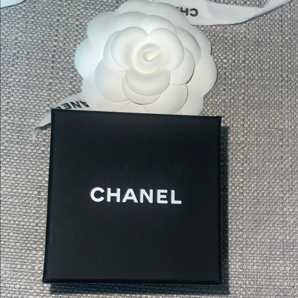 CHANEL Black Box With White Flower, Ribbon & Shopping Bag